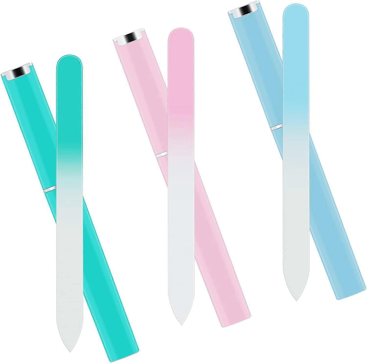 Set of 3 Premium Glass Professional Nail Files with Case Multicolor Crystal Nail File Double Sided Nail Files for Natural Nails