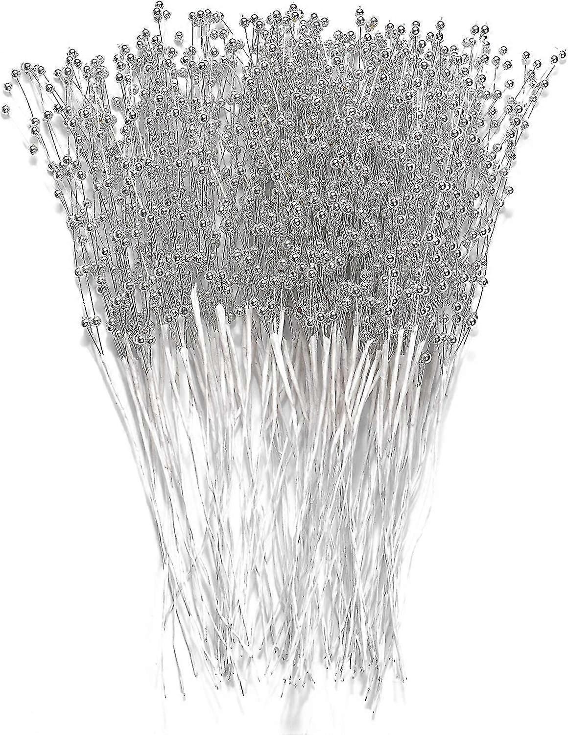 60 Pieces Pearl Stick Stems Bouquets, 4mm Bead String Garland Beaded Spray Filler Floral Arrangements Tree Picks