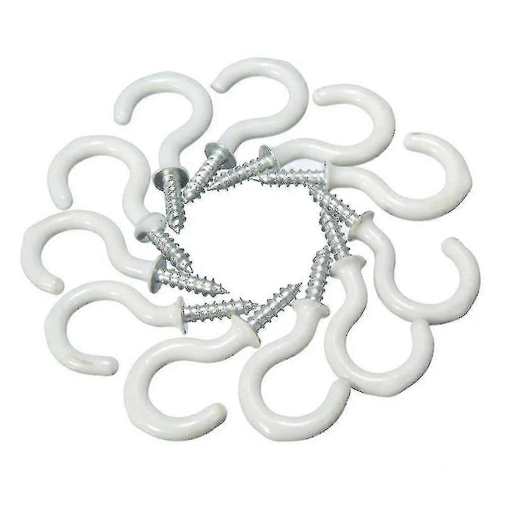 10pcs Cup Hooks White Wall Mounted Ceiling Hooks Screw-in Holder Home Storage