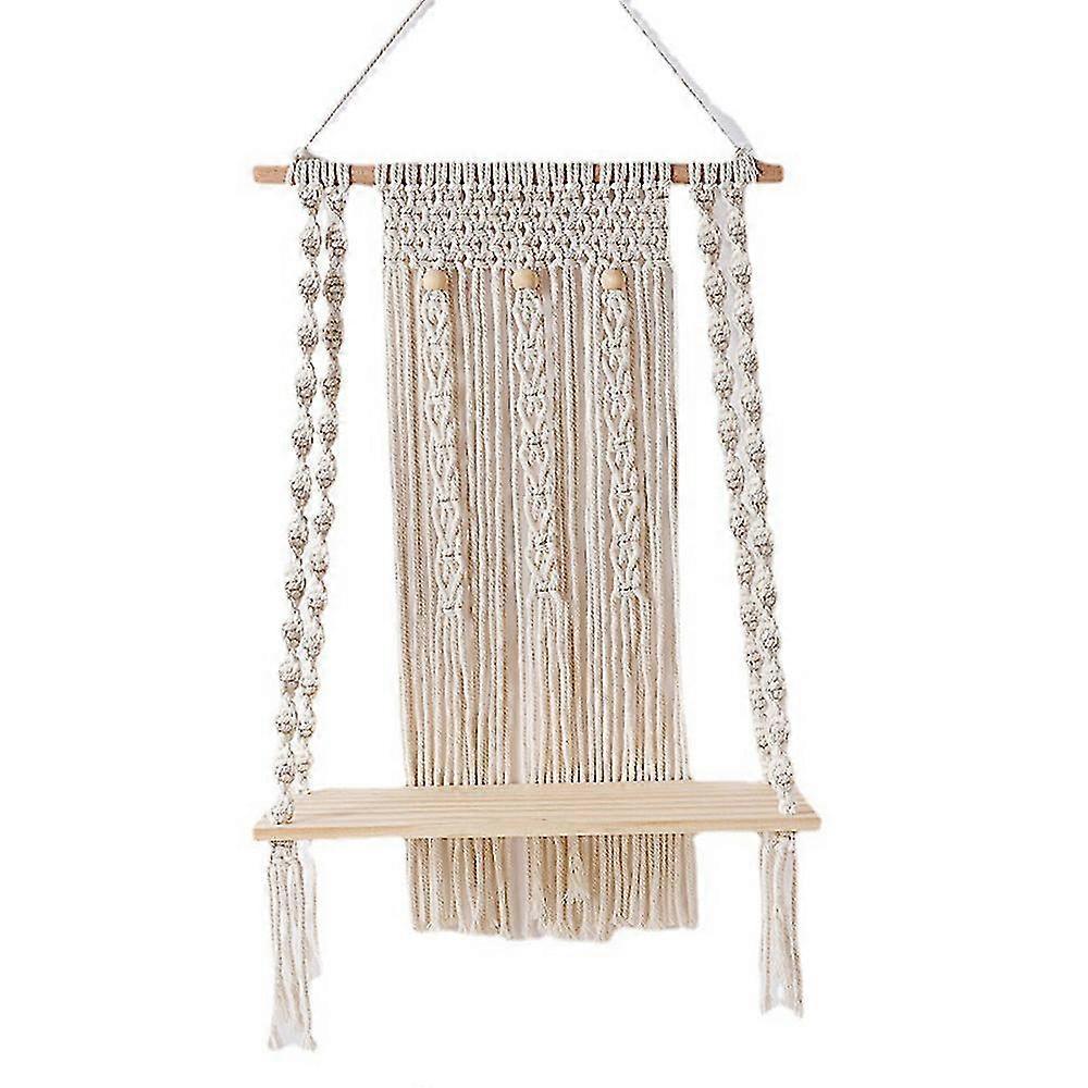 Boho Handgjord vävd makramé vägghängande hylla inomhus växtställ stativ makramé heminredning