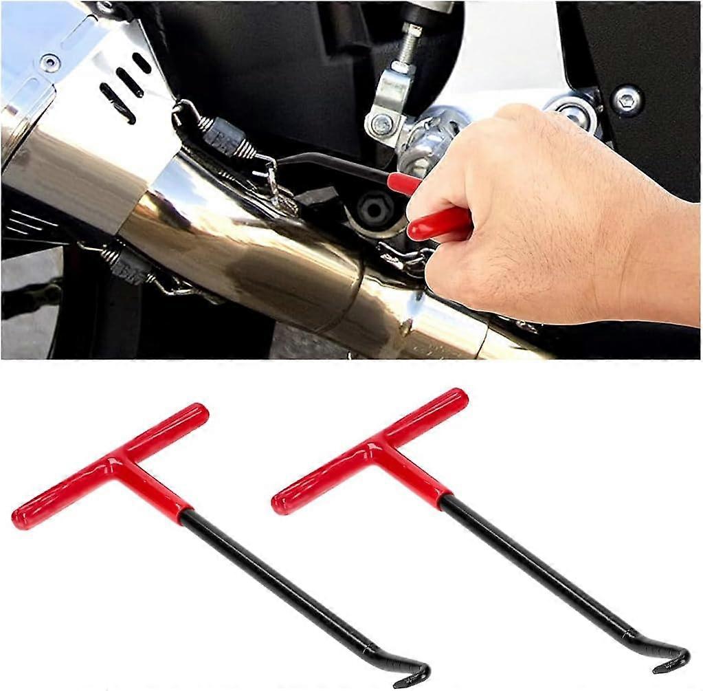 2 Pieces Exhaust Spring Hook, T-Shape Rubber Handle Spring Puller Tools Hook, Pull Spring Hook Tool for Motorcycle Kickstand, Exhaust Manifold