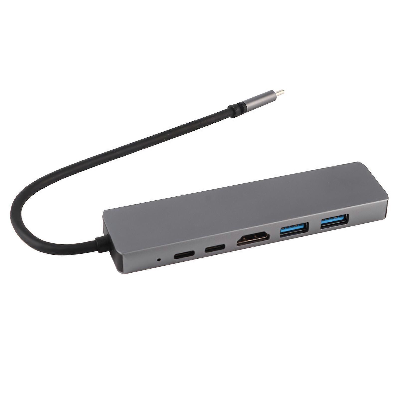 Lichtgewicht grijs metaal 6-in-1 USB C naar Type C 3 USB3.0 Hub HDMI Rj45 Ethernet Mini SDTF OTG-adapter
