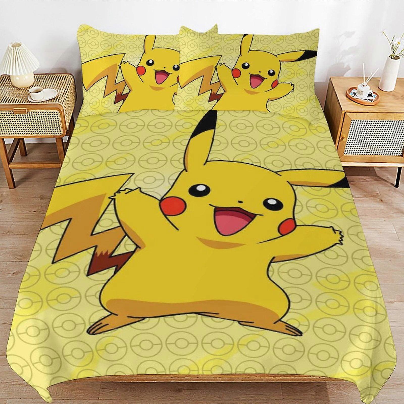 Bedding set MV34 Pi-ka-chu Bed Duvet Cover Microfiber Bedding Sets 3D Printed Lightweight 3 Piece Comforter Sets YF34