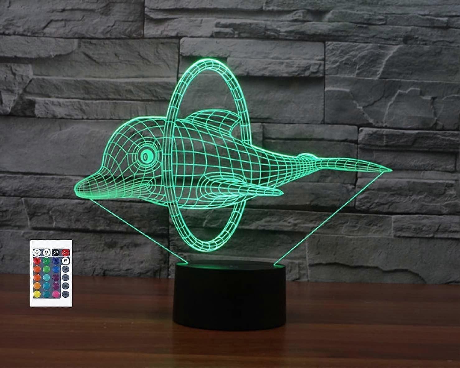 Xcy 3D Dolphin Remote Control 16 Color Night Lights Illusion Acrylic LED Table Bedside Lamp Children