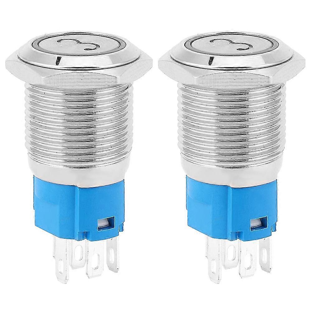 2pcs Momentary Metal Push Button Switch Flat 5 Pins 16mm Mount Hole with LED and Digit 3White 12VDC
