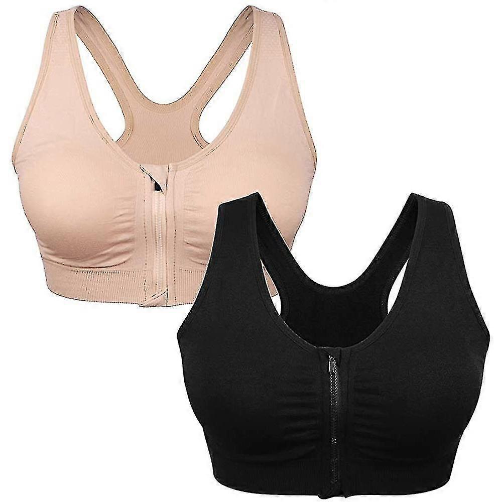 Women's Zip Front Sports Bra Wireless Post-surgery Bra