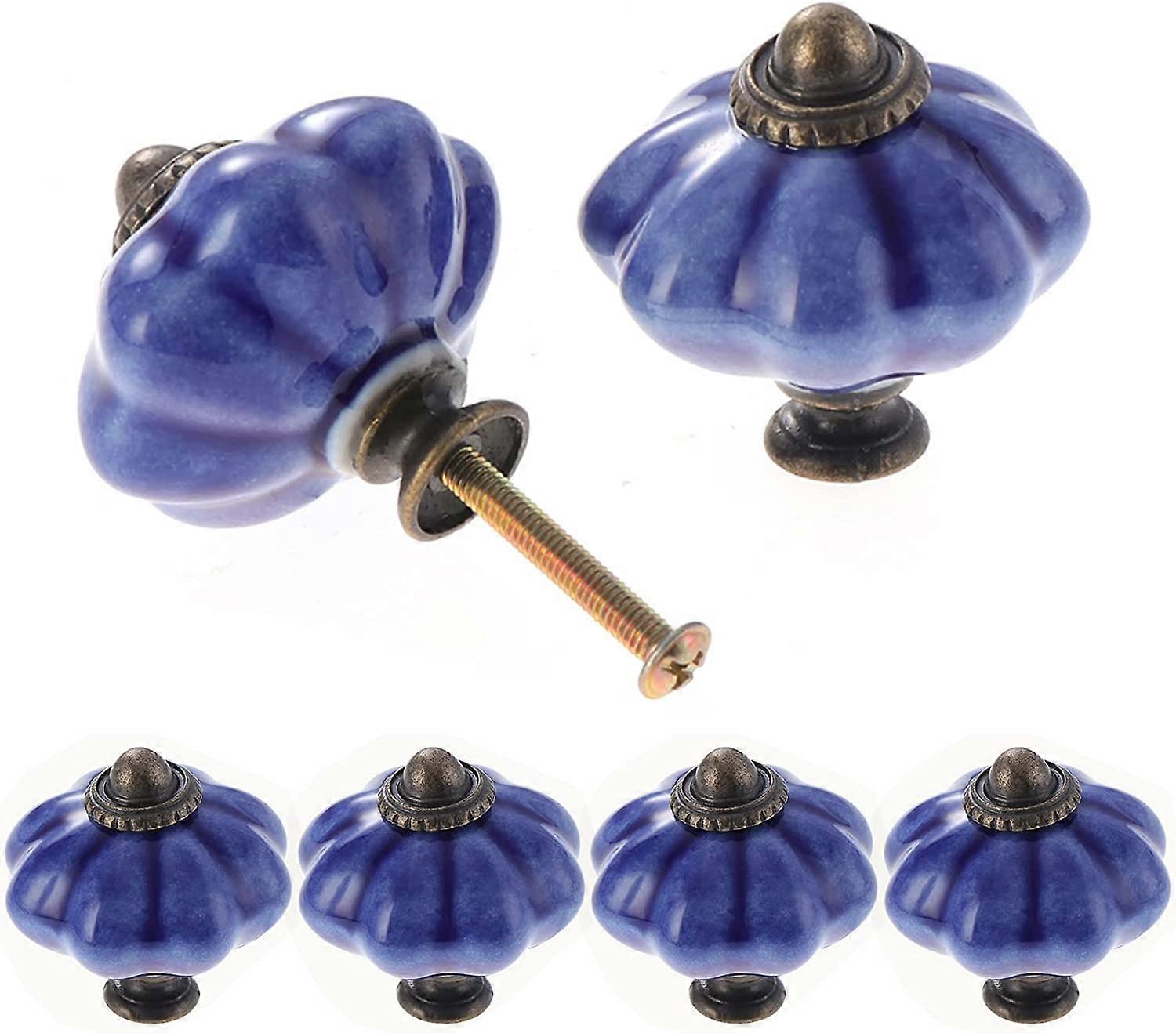 Set of 6 Antique Pumpkin Style Round Ceramic Cupboard Knobs