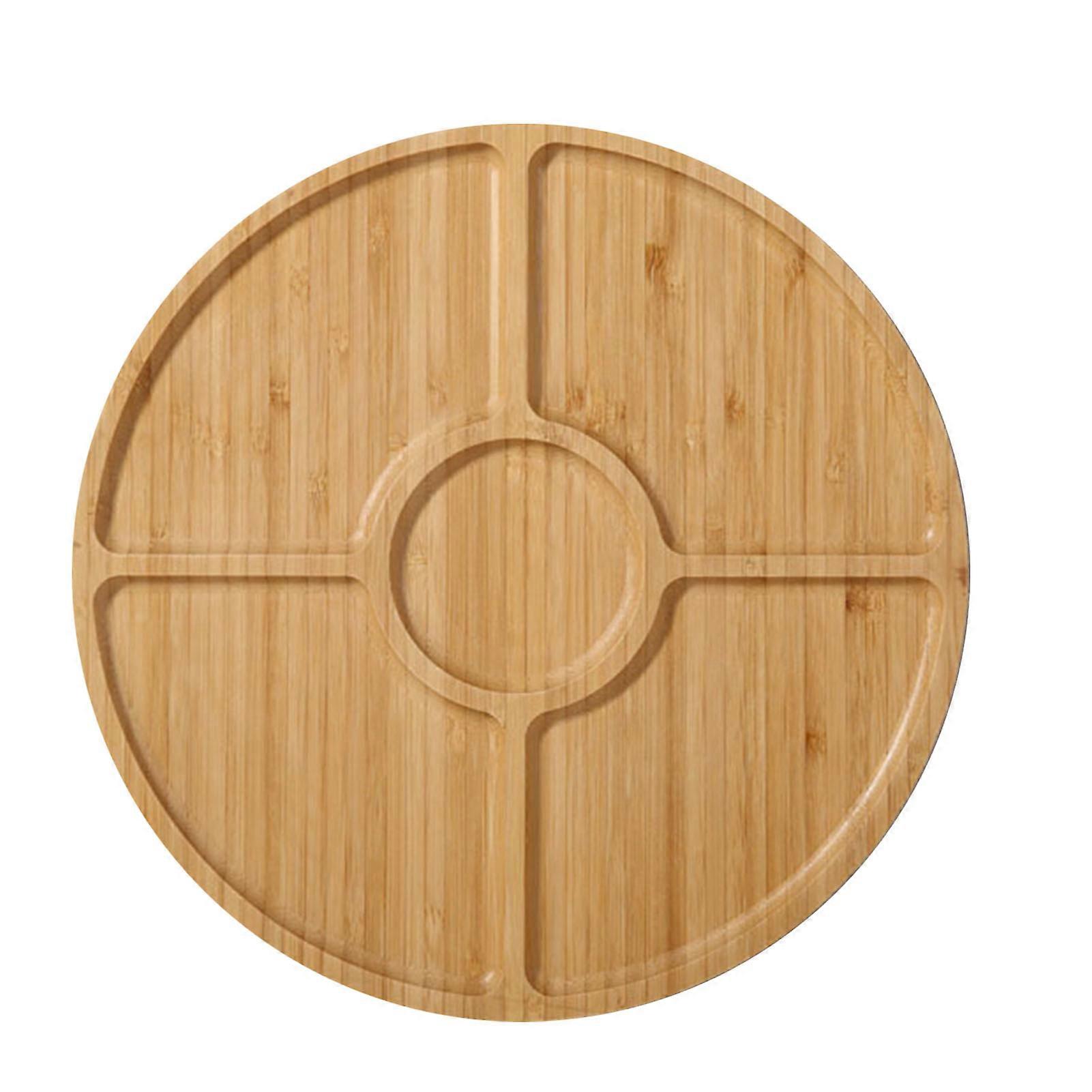 Bamboo Serving Tray Multipurpose Hand Crafted Decorative Wooden Tray for Ottoman Coffee Table Breakfast Drinks Round Shape Division Size: Approx. 20x2