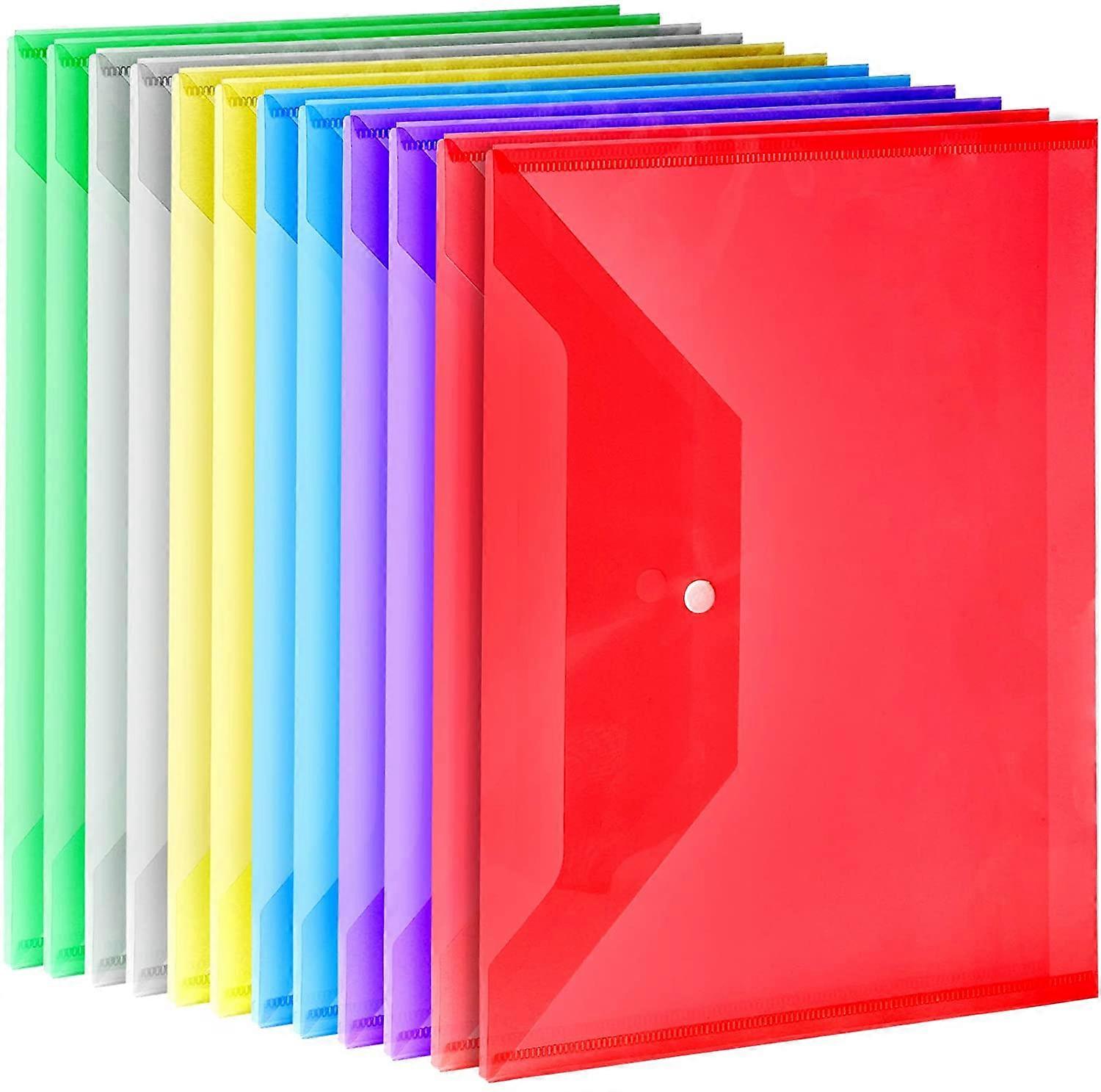 12 Pack Plastic Envelopes Poly Envelopes, A4 Clear File Bags Document Folders Document Organizers with Snap Button for Document Stationery Tools Organ