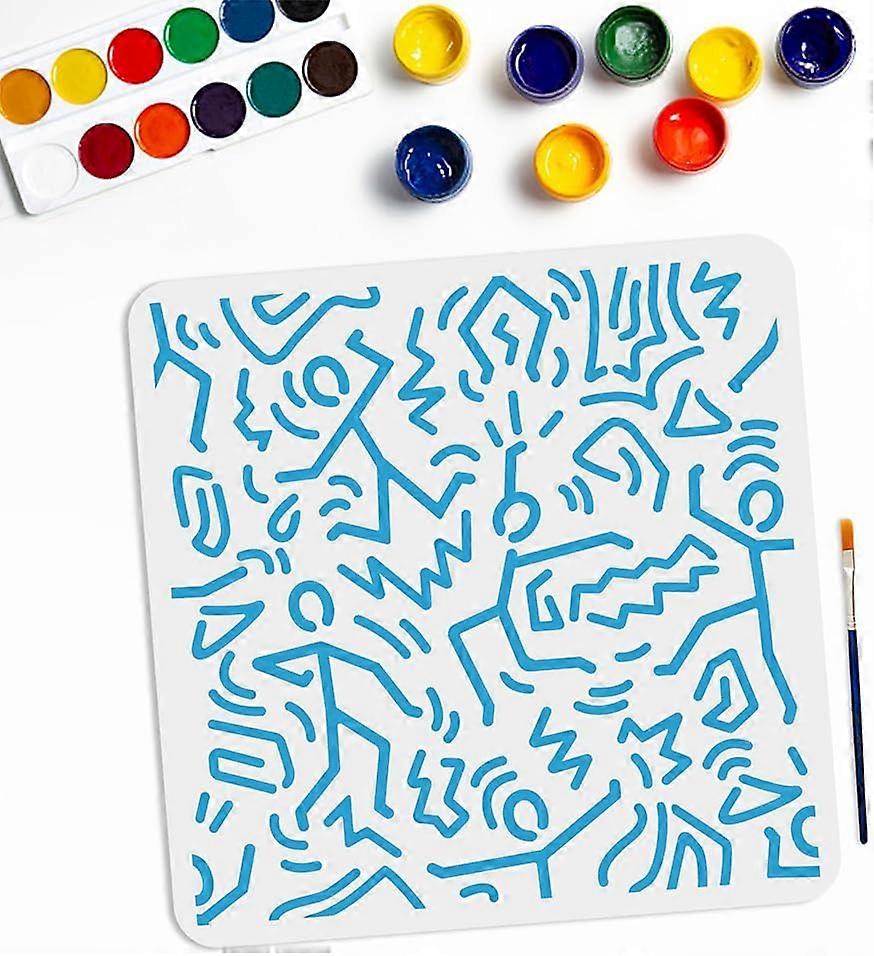 Dancing People Stencils Texture Stencils 11.811.8inch Abstract Human Stencils with Paint Brush Reusable DIY Crafts Drawing Template for Furniture Wood