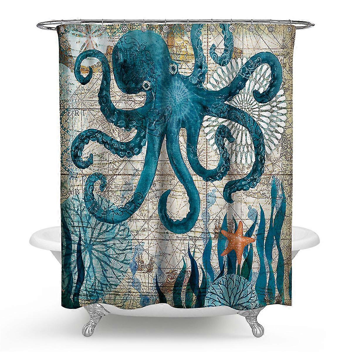 150x180cm Octopus Printed Polyester Waterproof Bath Shower Curtain