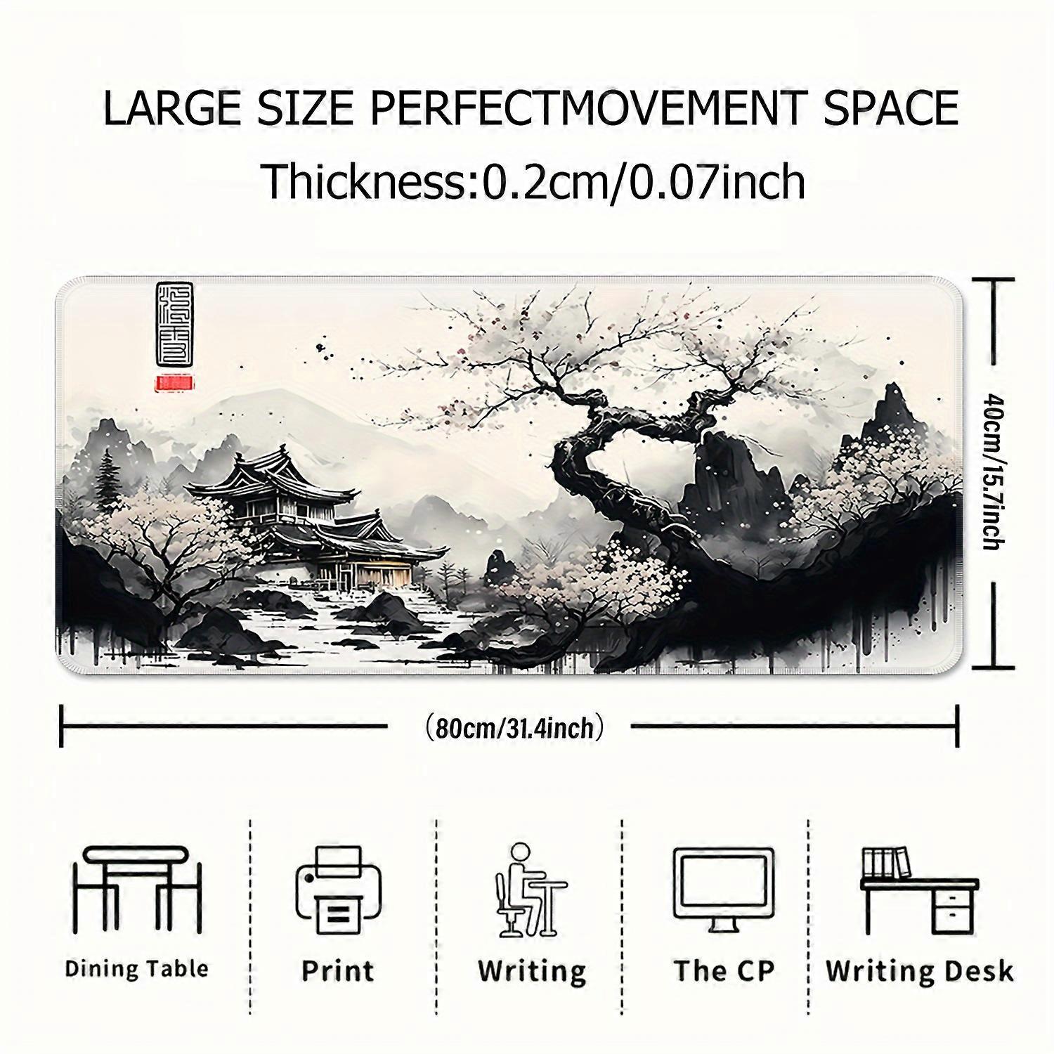 1pc Ink Plum Blossom Sports Computer Oversized Extended Thickened Mouse Pad, Office Desktop Mat Desk Pad, Non-slip Mouse Pad, Washable Rubber Material