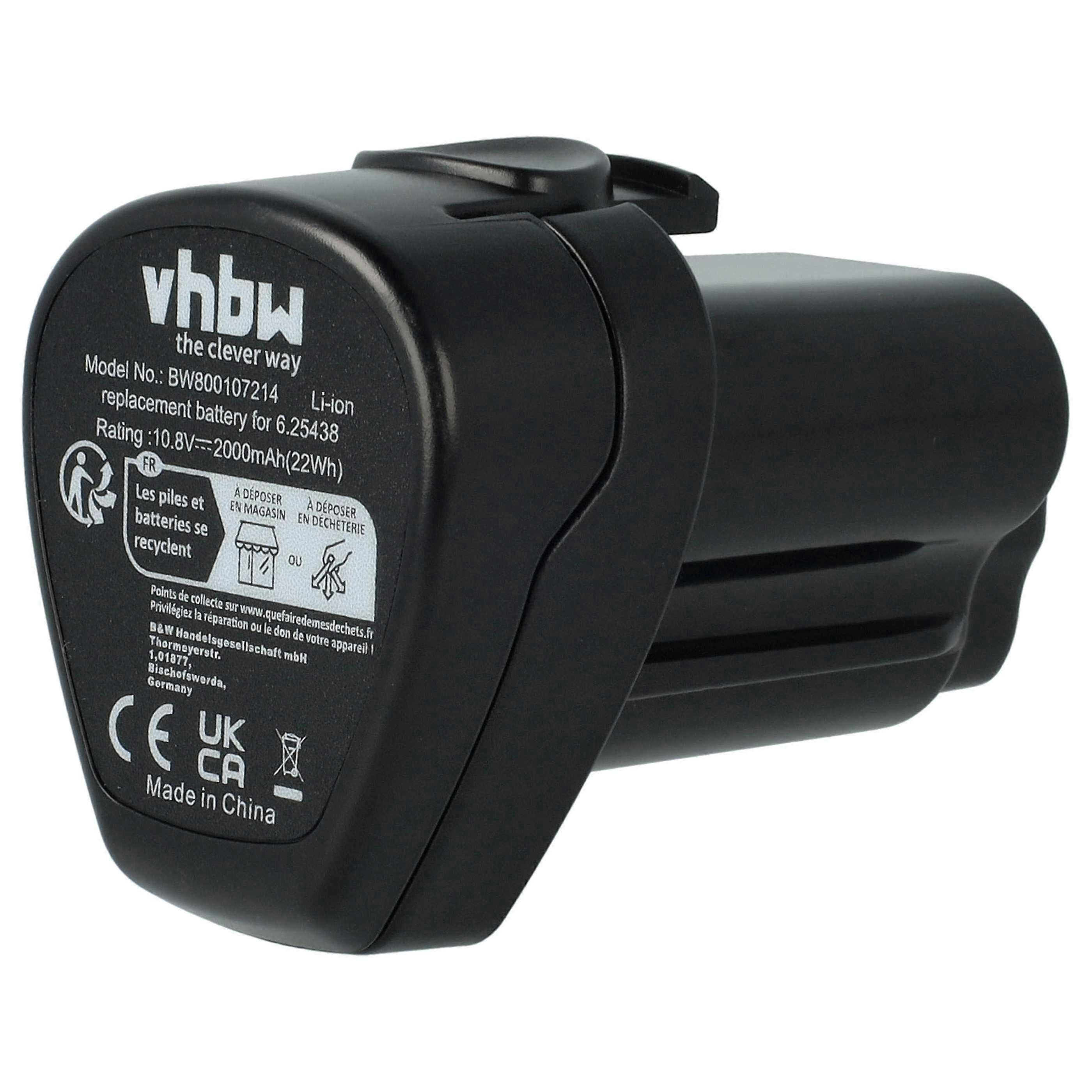 Batería vhbw compatible con Metabo PowerMaxx TLA LED, PowerMaxx ULA LED, PowerMaxx SLA LED, PowerMaxx SSD tool (2000 mAh, Li-Ion, 10,8 V)