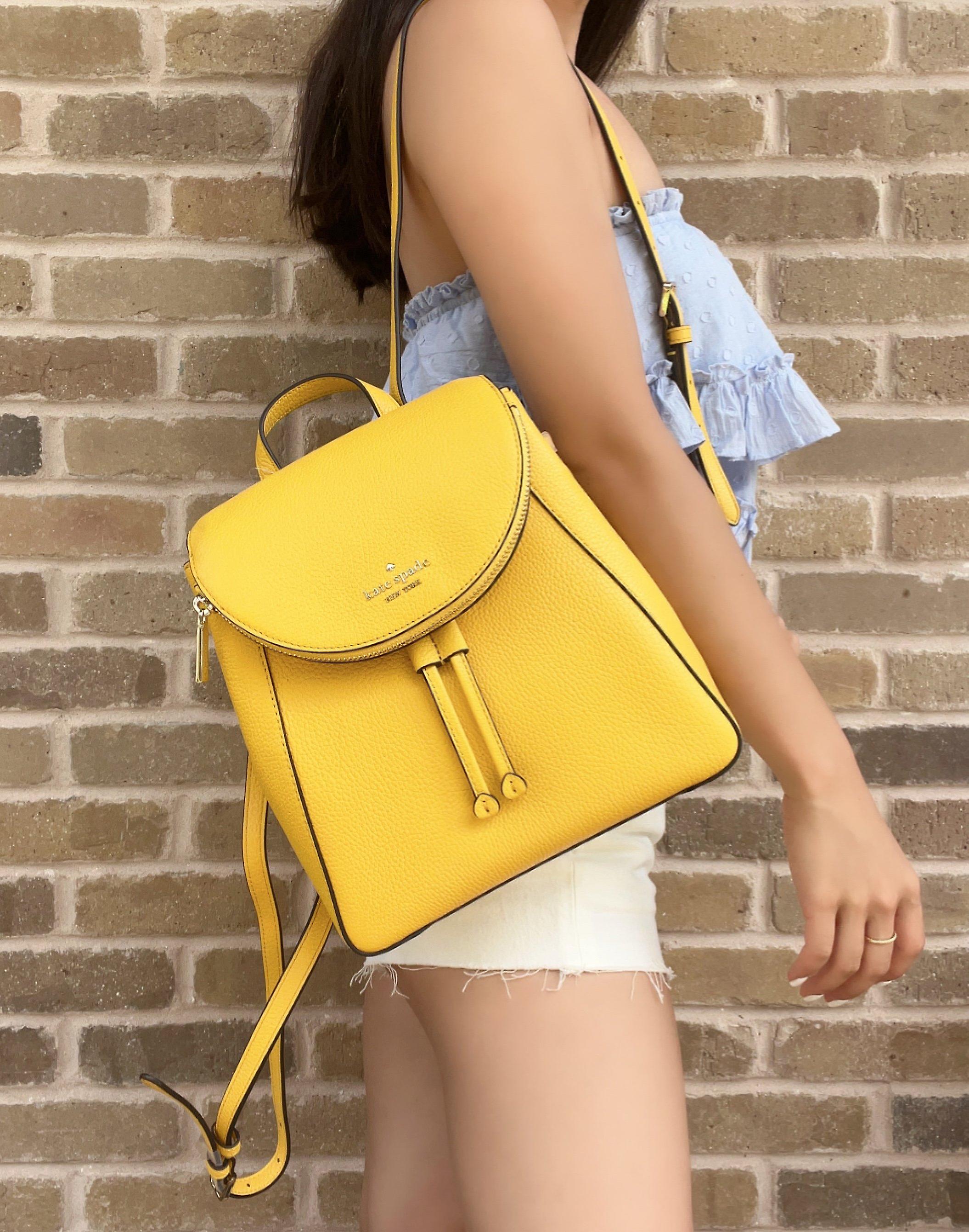 Kate spade leila leather backpack sunflower fields yellow flap