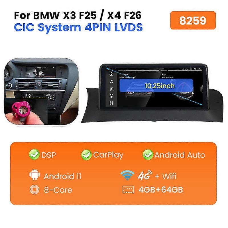 10.25" 6G 128G Android 11 For BMW X3 F25 X4 F26 2011-2016 Intelligent Car Systems Dvd Player 8Core 360 Camera DSP 4G LTE