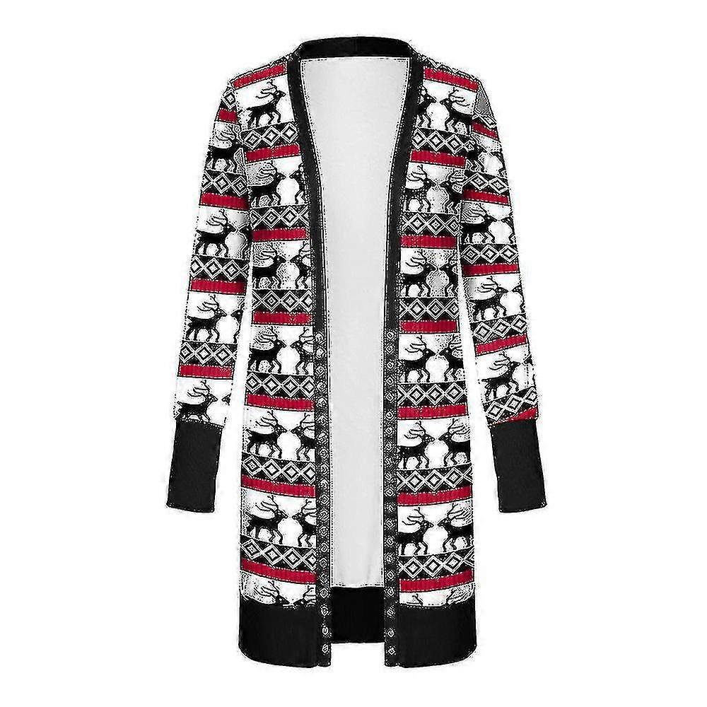 Kerst Vest Vrouwen Lange Mouw Xmas Trui Casual Open Front Jas