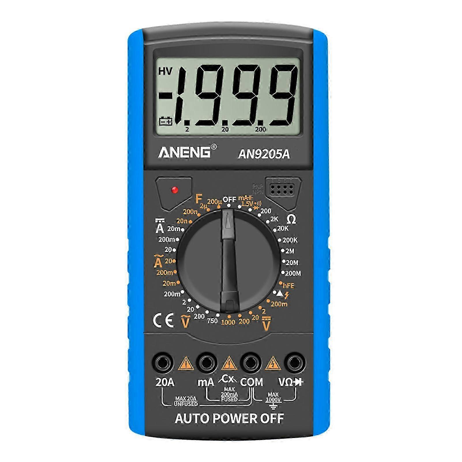 ANENG AN9205A Digital Multimeter 3 1/2 LCD Display 1999 Count Manual Range Universal Meter AC DC Resistance Capacitance Transistor Tester Multifunctio