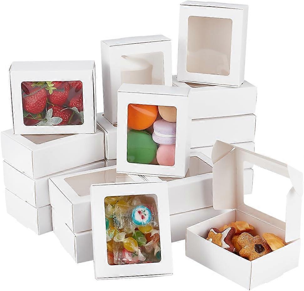 Paper Candy Boxes Bakery Box with PVC Clear Window for Party Wedding Baby Shower Rectangle White 7.9x10x3.5cm