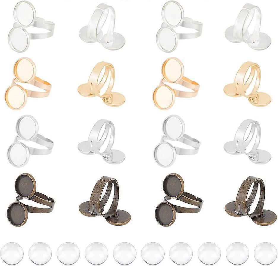 DIY Double Blank Dome Finger Ring Making Kit Including Brass Cuff Ring Findings Glass Cabochons Mixed Color US Size 9 3/4(19.5mm)~US Size 11(20.5mm) 5