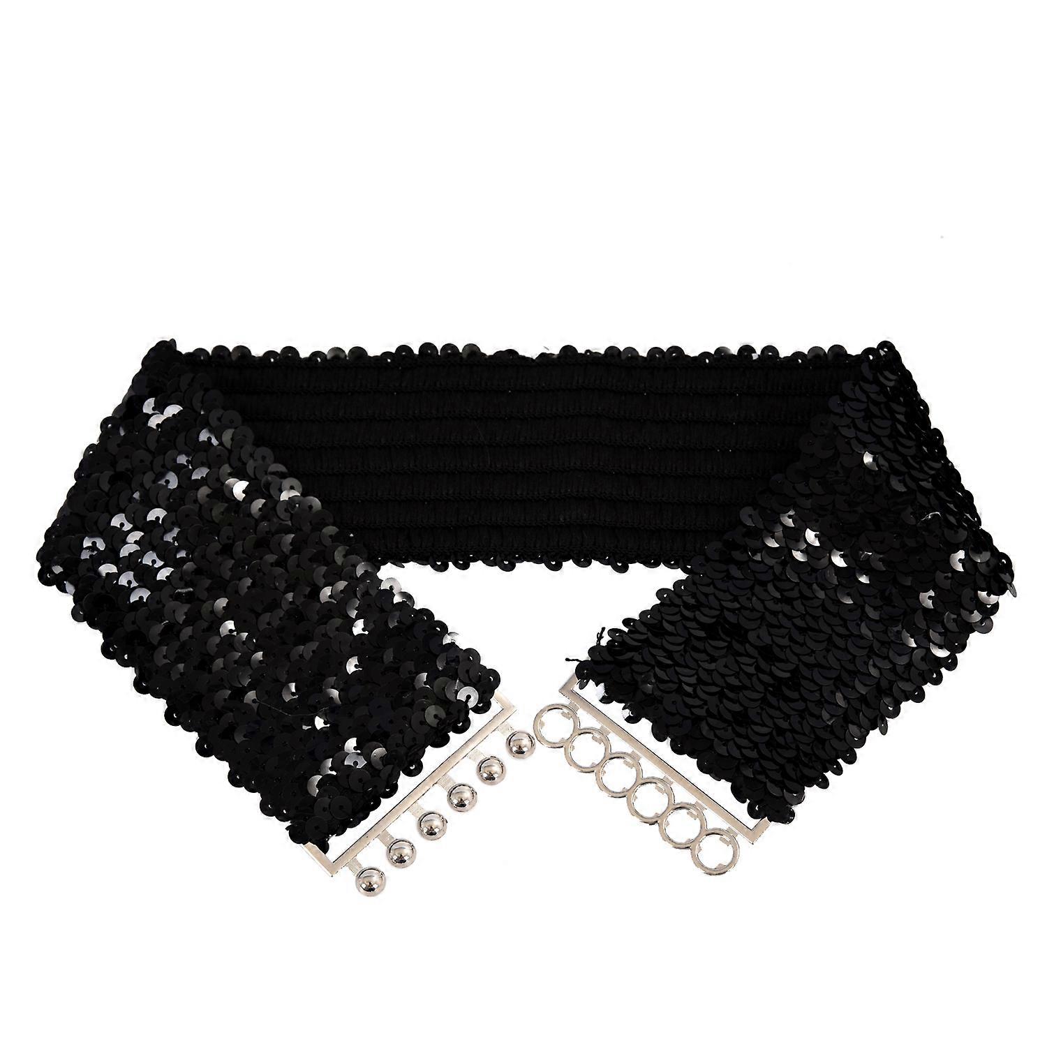 Black New Lady Fashion Sequins Elastic Stretch Shinning Waist Band Casual Belt