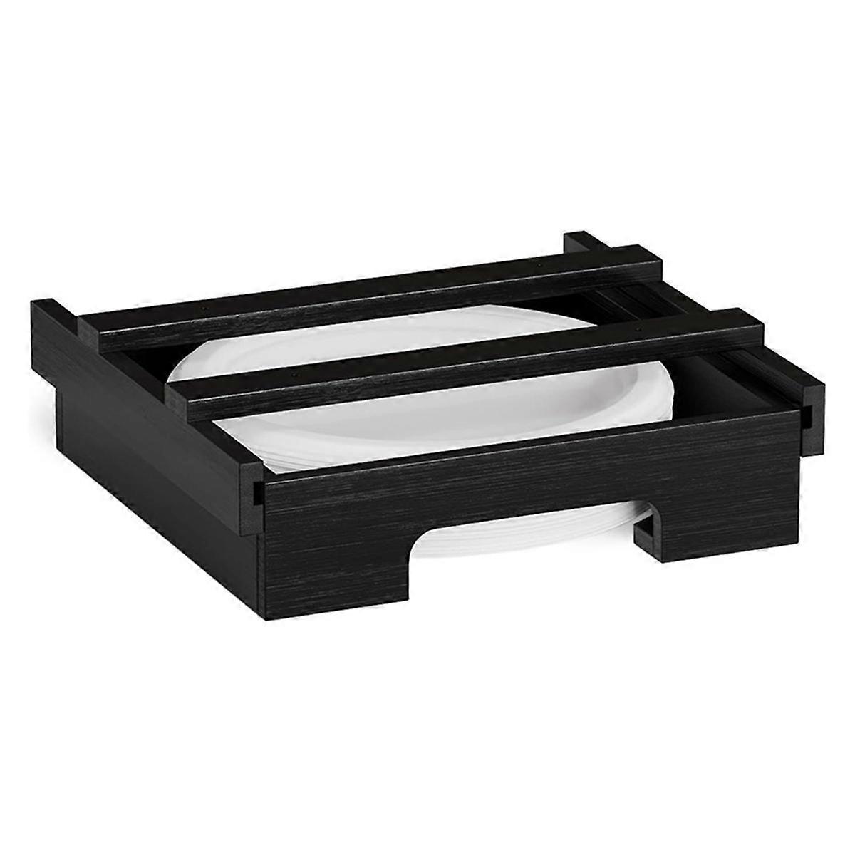 Distributeur d’assiettes en papier de 10 pouces, support d’assiettes en bambou sous l’armoire, assiette verticale de comptoir de cuisine noire