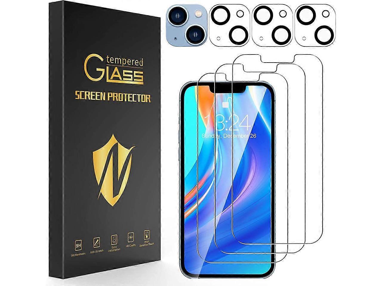 3 Pack Screen Protector for iPhone 14 Plus 6.7 inch with 3 Pack Camera Lens Protector, HD Clear Tempered Glass iPhone 14 Plus Screen Protector, 9H Har