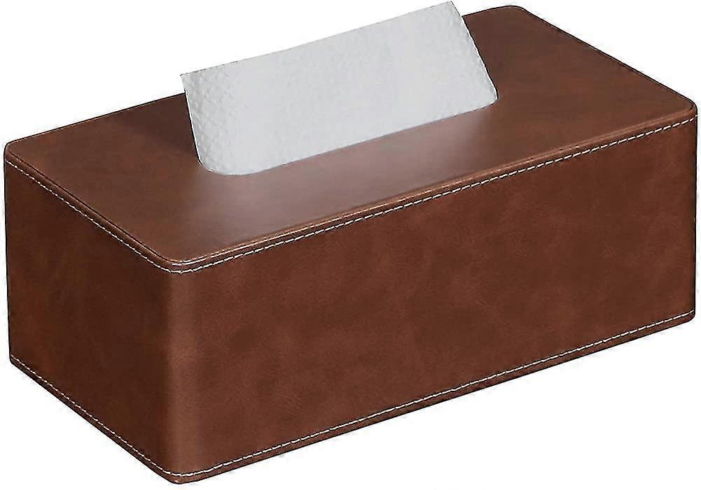 Rectangular Tissue Box Pu Leather Tissue Holder Box Holder Bathroom Decor Dresser (brown)