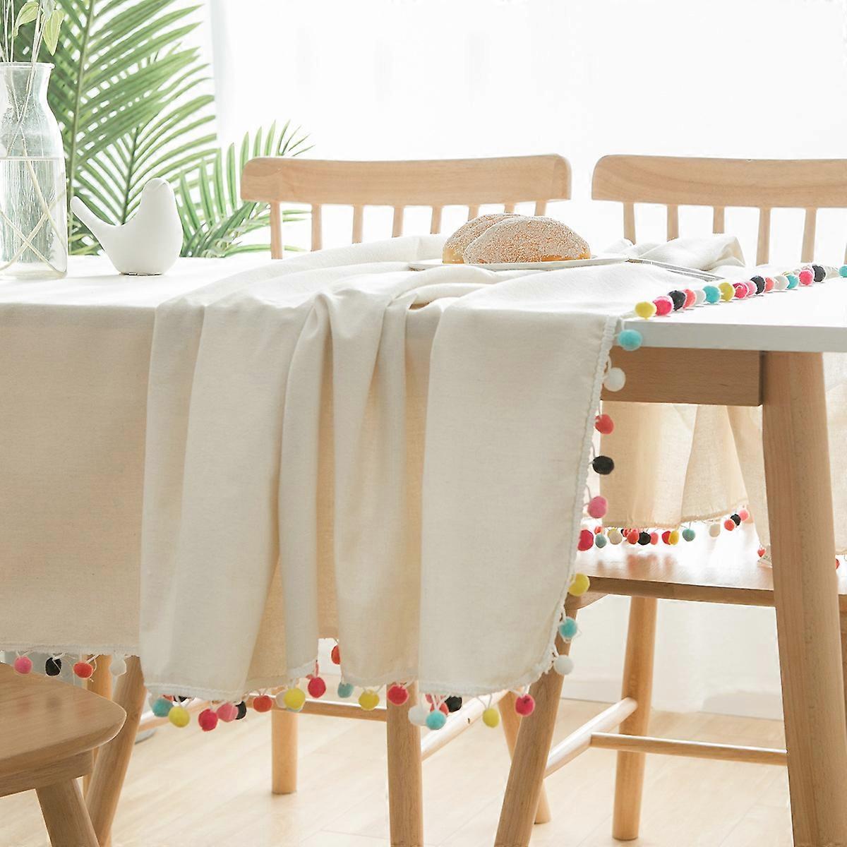 Linen White Tablecloth Festive Tablecloth Wedding Rectangular Tablecloth, Natural Plain Cotton Linen Tablecloth Cover Fuzzy White Tablecloth Dustproof