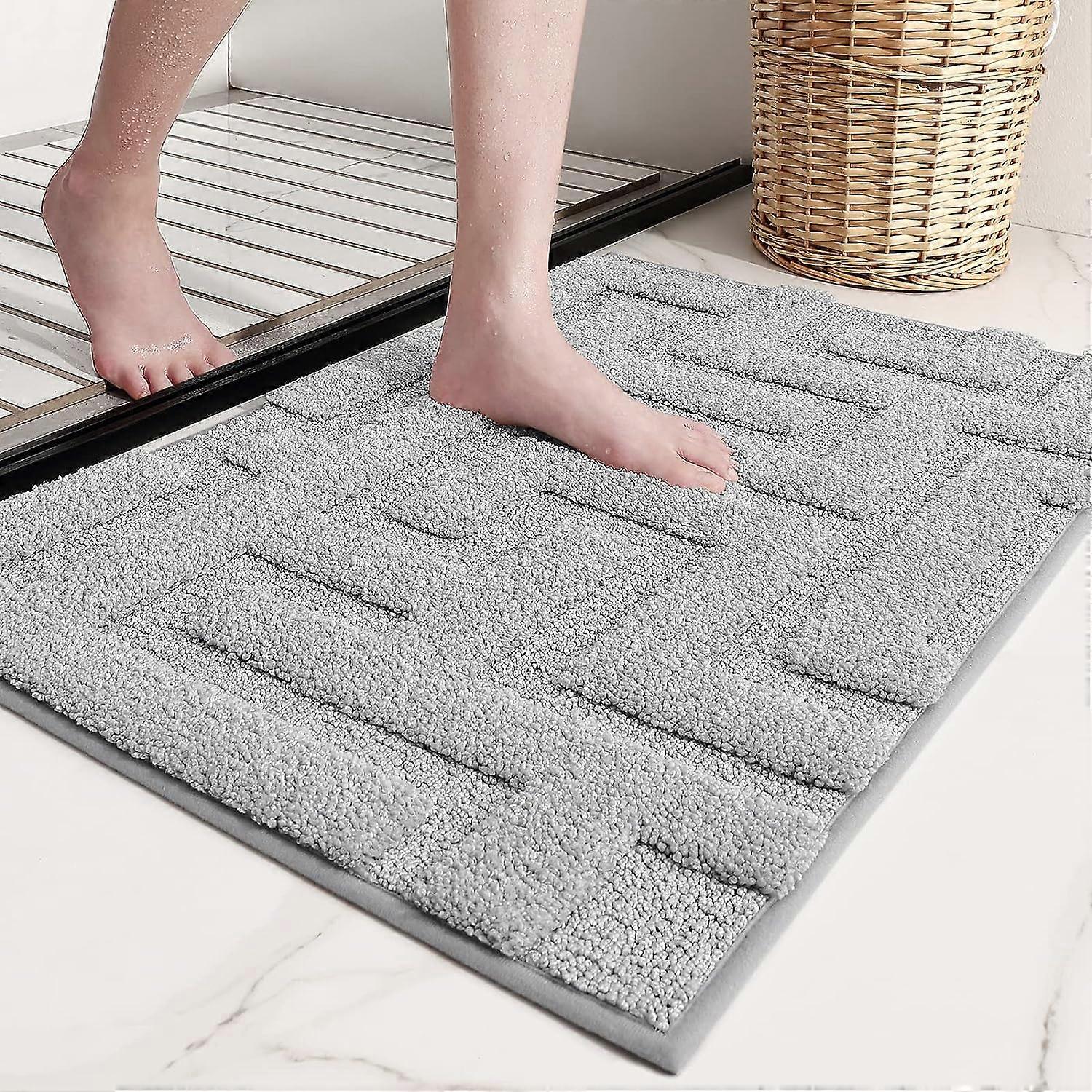 Non-Slip Bath Mat 40x60cm, Absorbent and Washable Bathroom Mat, Gray Microfiber Bath Mat Shower Mat for Bathroom, You