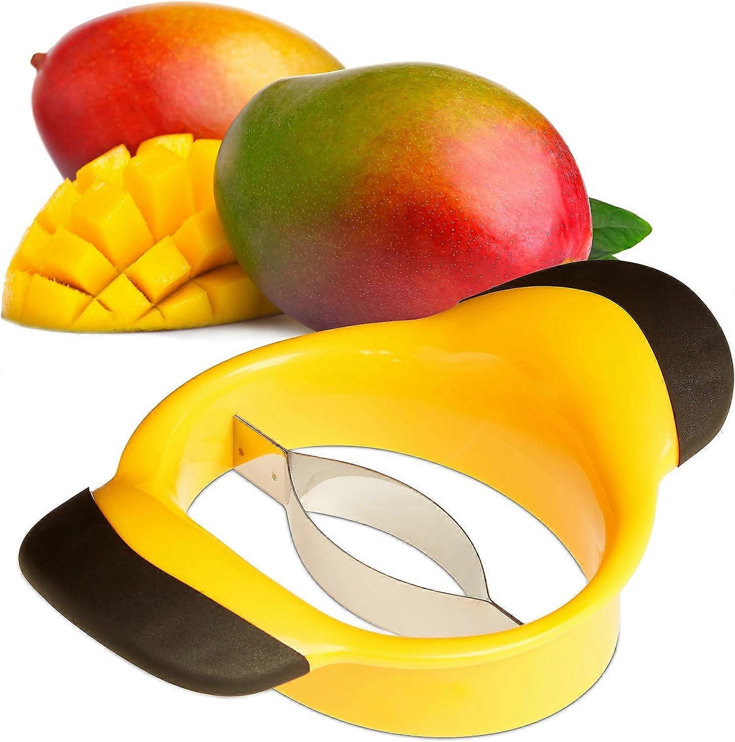 Mango Slicer, Split Core Mangos, Non-Slip Handles, Stainless Steel Blade, Cutter, Black-Yellow