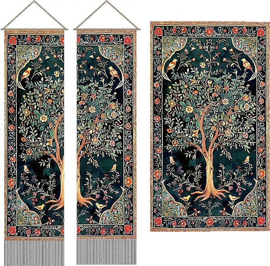2Pcs Tree of Life Tapestry Tree and Bird Long Vertical Tapestry Wall Hanging Tree of Life Tassel Wall Tapestry Mystic Aesthetic Tapestry for Bedroom a