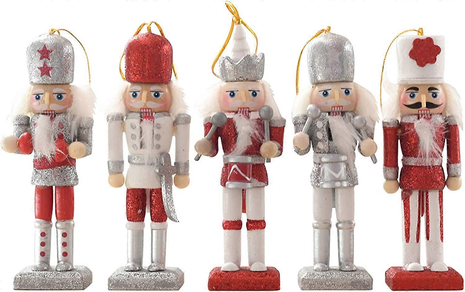 Christmas Nutcracker Soldier 13cm Wooden Nutcracker Nutcracker Red and Silver Sequins (5pcs)