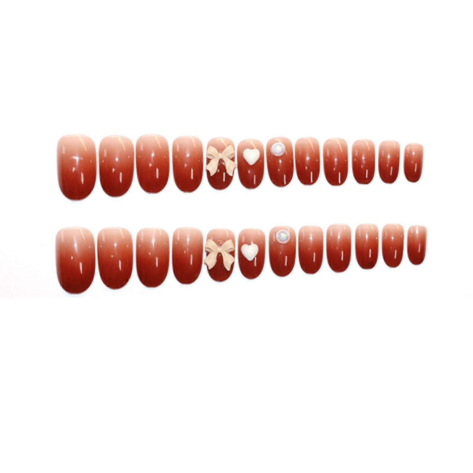 Jelly Nail Piece 24 Pcs Adhesive Round/flat/pointed Tip Manicure Patch With Decor False Nails