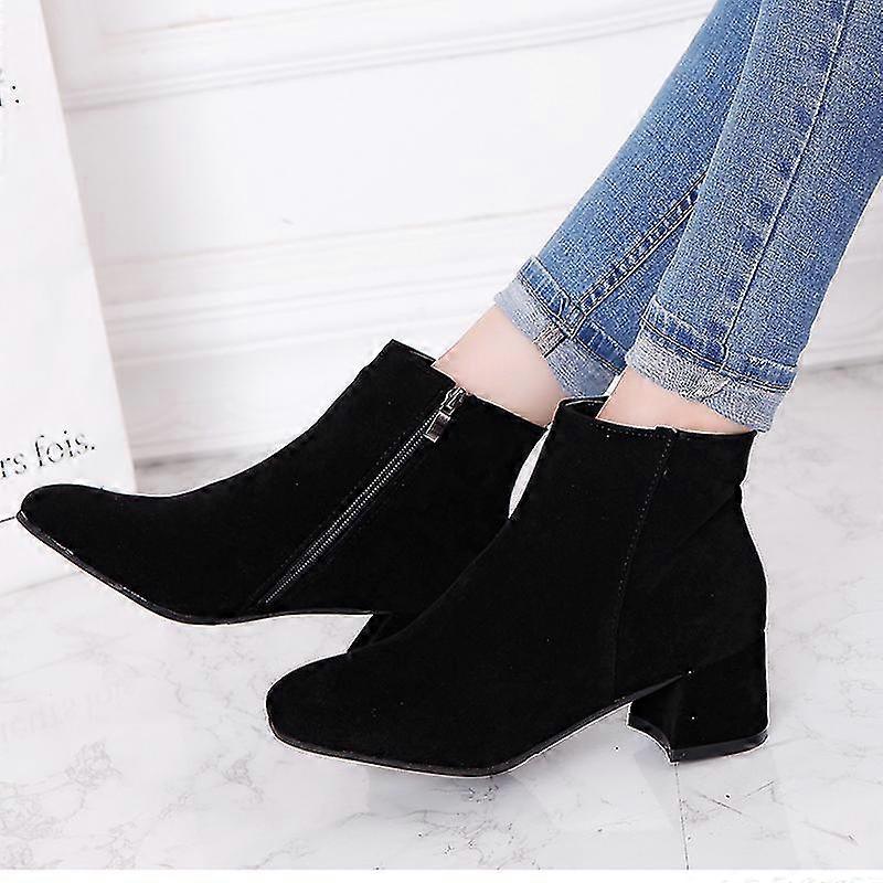 Women's Ankle Boots Patent Leather Pu Mid Calf Low Block Heel Booties Back Zipper Short Boots-MXBC