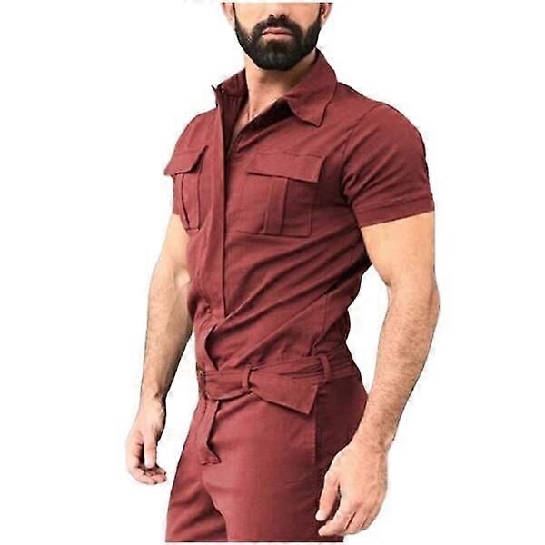 Men's Solid Casual Work Short Sleeve Coverall Jumpsuits