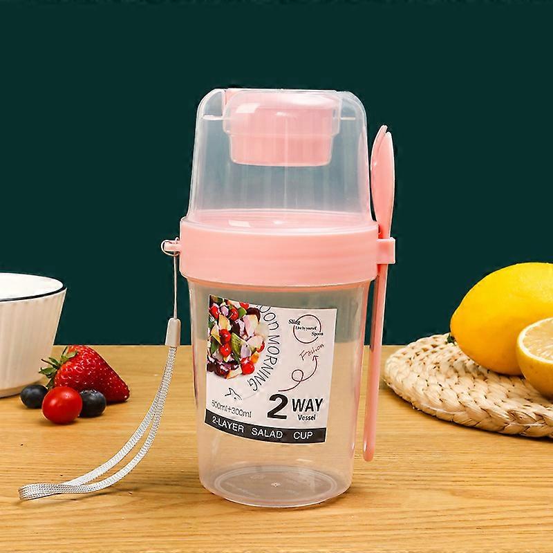 1 Set of Portable  Overnight Oats Cup with Spoon Double Layer Airtight Jars Portable Salad Cup