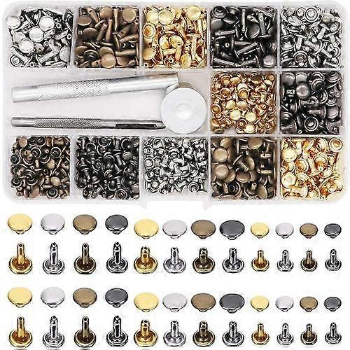 480 Sets Leather Rivets, 3 Sizes 4 Colors Double Cap Rivet Tubular Metal Studs With Setting Tools