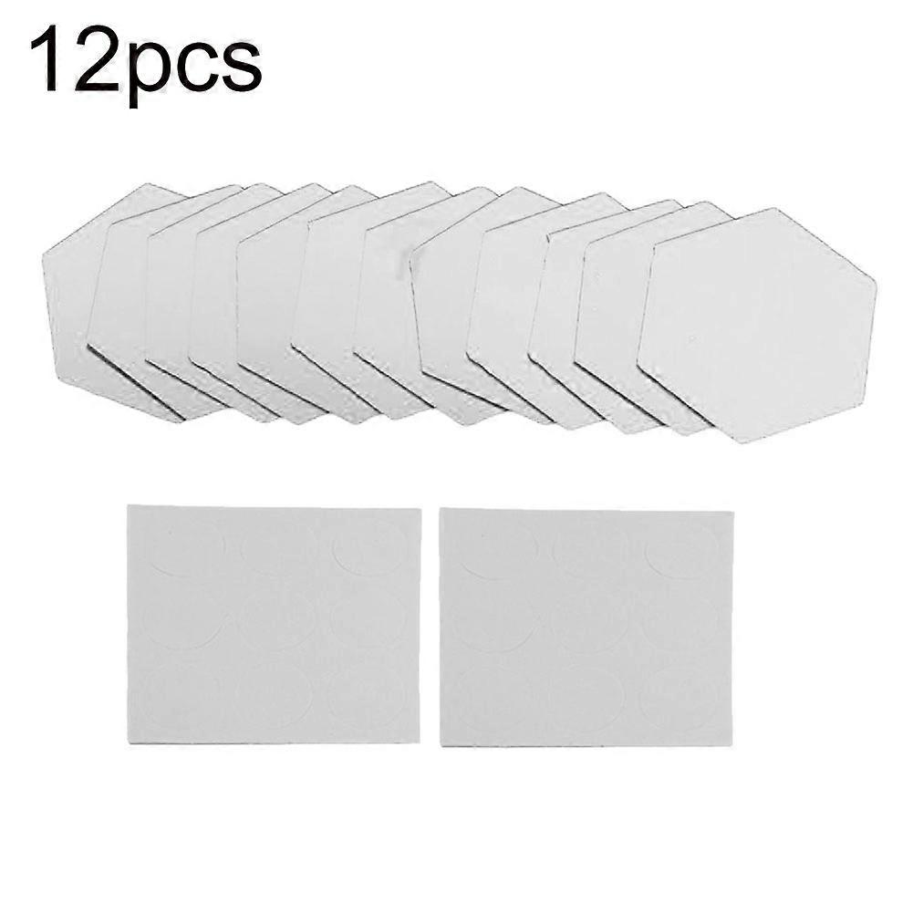 12Pcs Hexagonal Self Adhesive Mirror Effect Wall Sticker Living Room Decal Decor