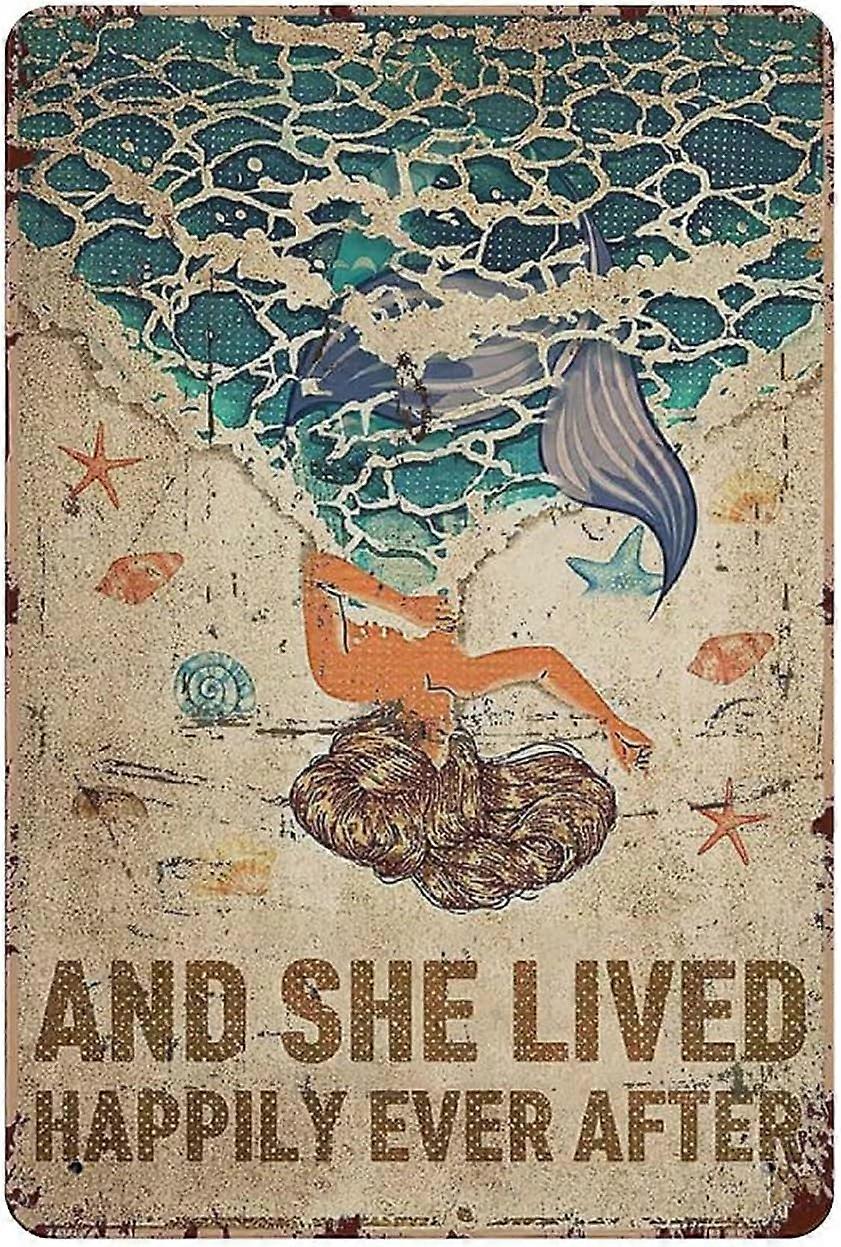 LINCMAN Mermaid Bathroom Fun Tin Sign Metal Plaque Art Hanging Iron Painting Retro Home Kitchen Gard