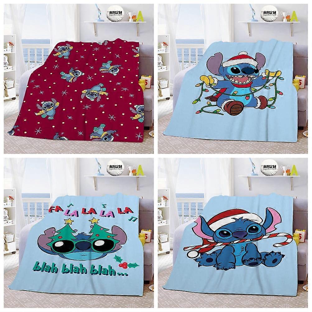 Lilo & Stitch Christmas Flannel Blanket For Bed Couch Living Room Sofa Chair 3D Printed Cartoon Plush Blanket Best Gifts Blanket For Kids Women Adults