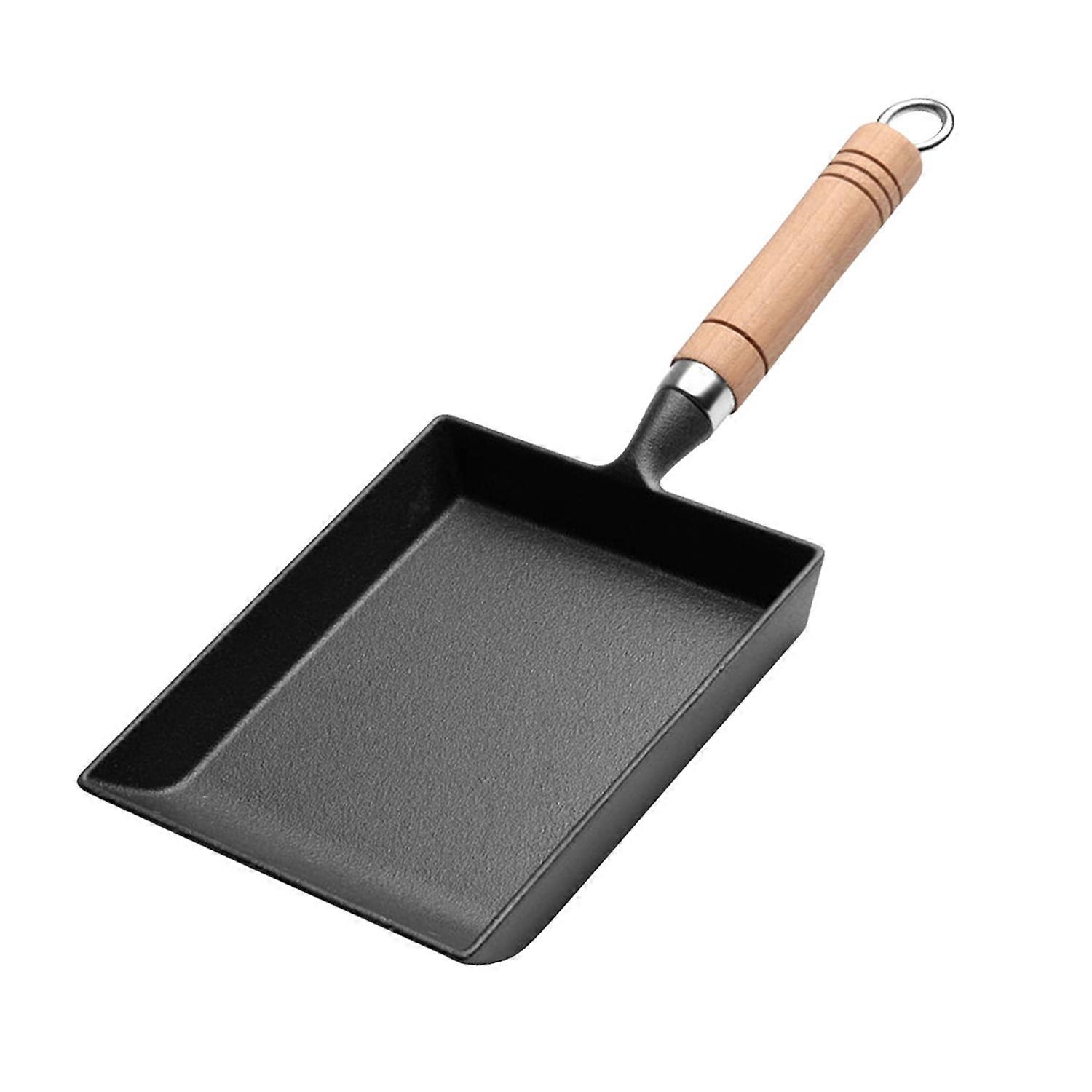 Non Stick Egg Pan Cast Iron Pan Non-Scald Frying Pan with Wooden Handle Even Heating Omelette Pan
