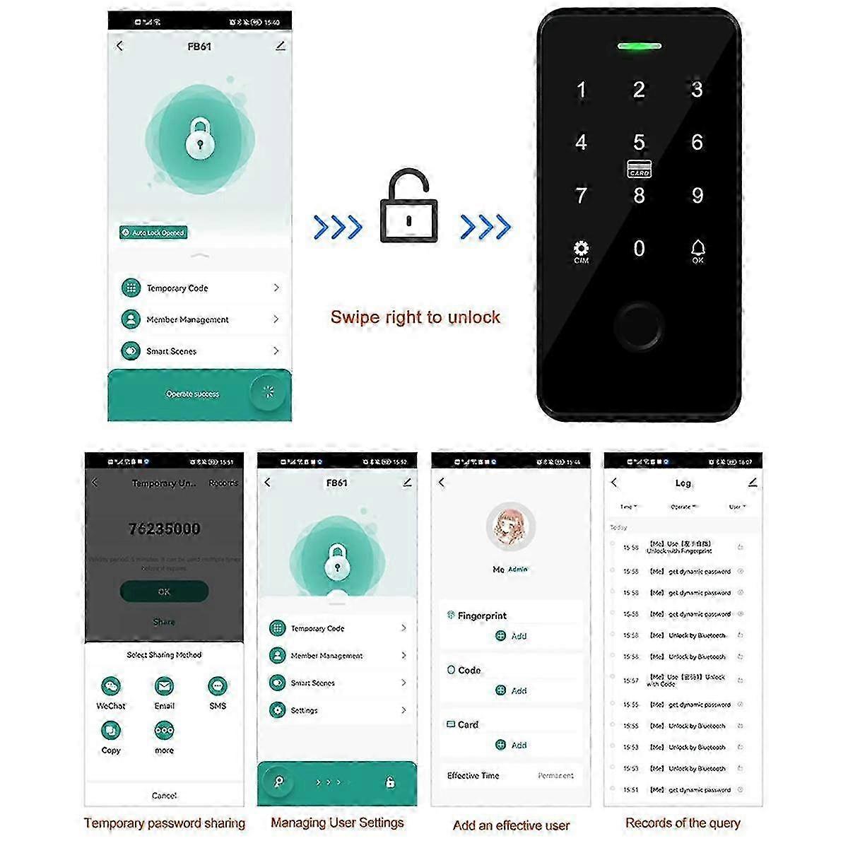 Nfc Bluetooth Tuya App Tastiera Controllo Accessi Tastiera Rfid Impermeabile 13.56mhz Biometrica Fingerprin