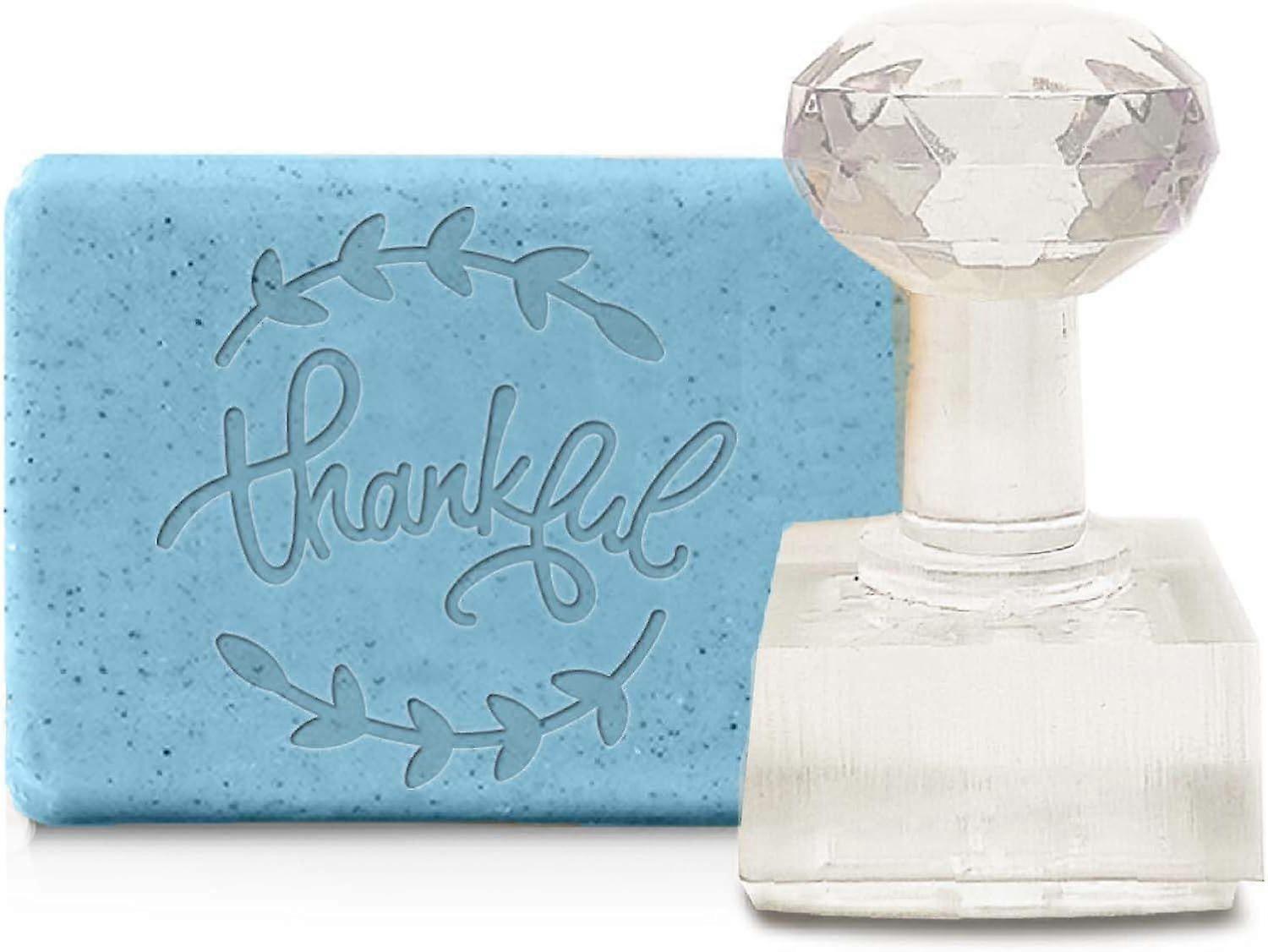 Handmade Soap Stamp Thankful Letter Acrylic Clear Soap Chapter Imprint Embossing with Handle 1.57" Embossing for Return Banquet Gifts DIY Arts Crafts 