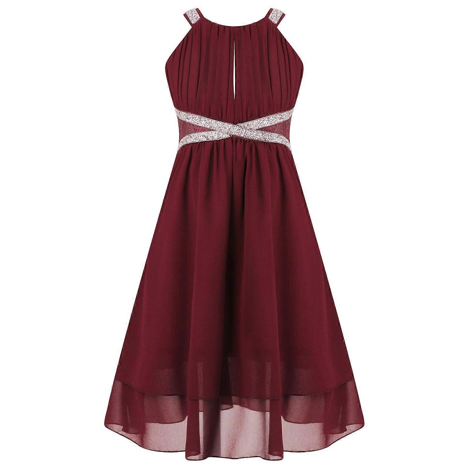 Kids Girls Elegant Chiffon Party Dress Birthday Evening Prom Wedding Flower  Girl Dresses Sleeveless Shiny Rhinestone A-Line Gown | Fruugo UK