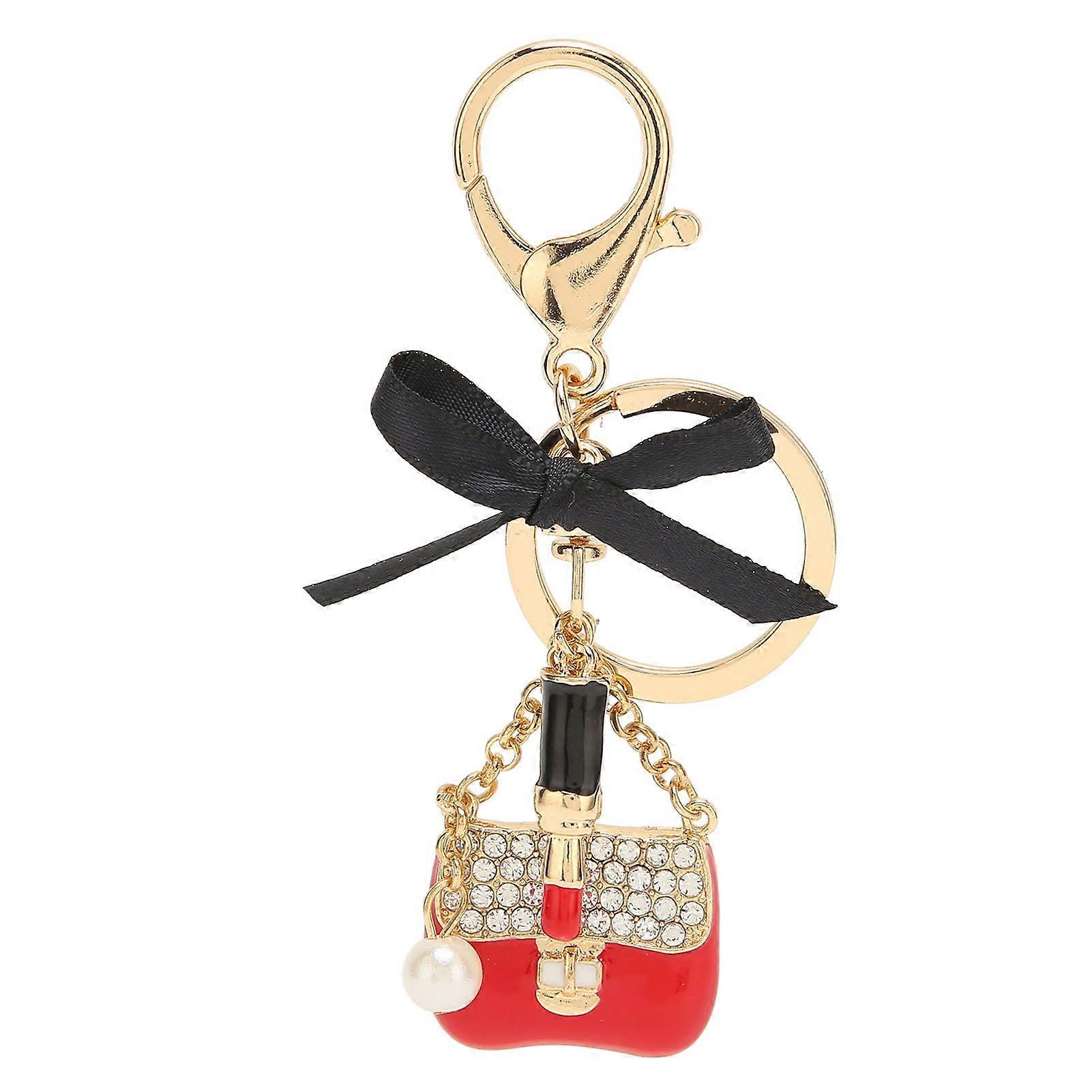 Cute Animal Cat Plush Solid Color Key Ring Key Chain Decoration (Red)