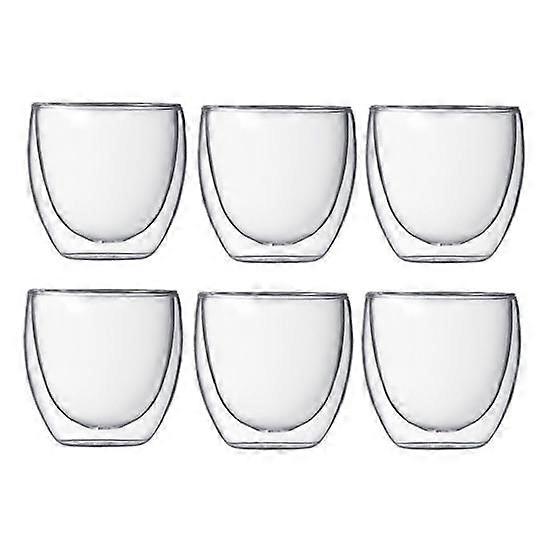 6Pcs 80ml 2.7oz Glass Double Walled Heat Insulated Tumbler Espresso Tea Cup