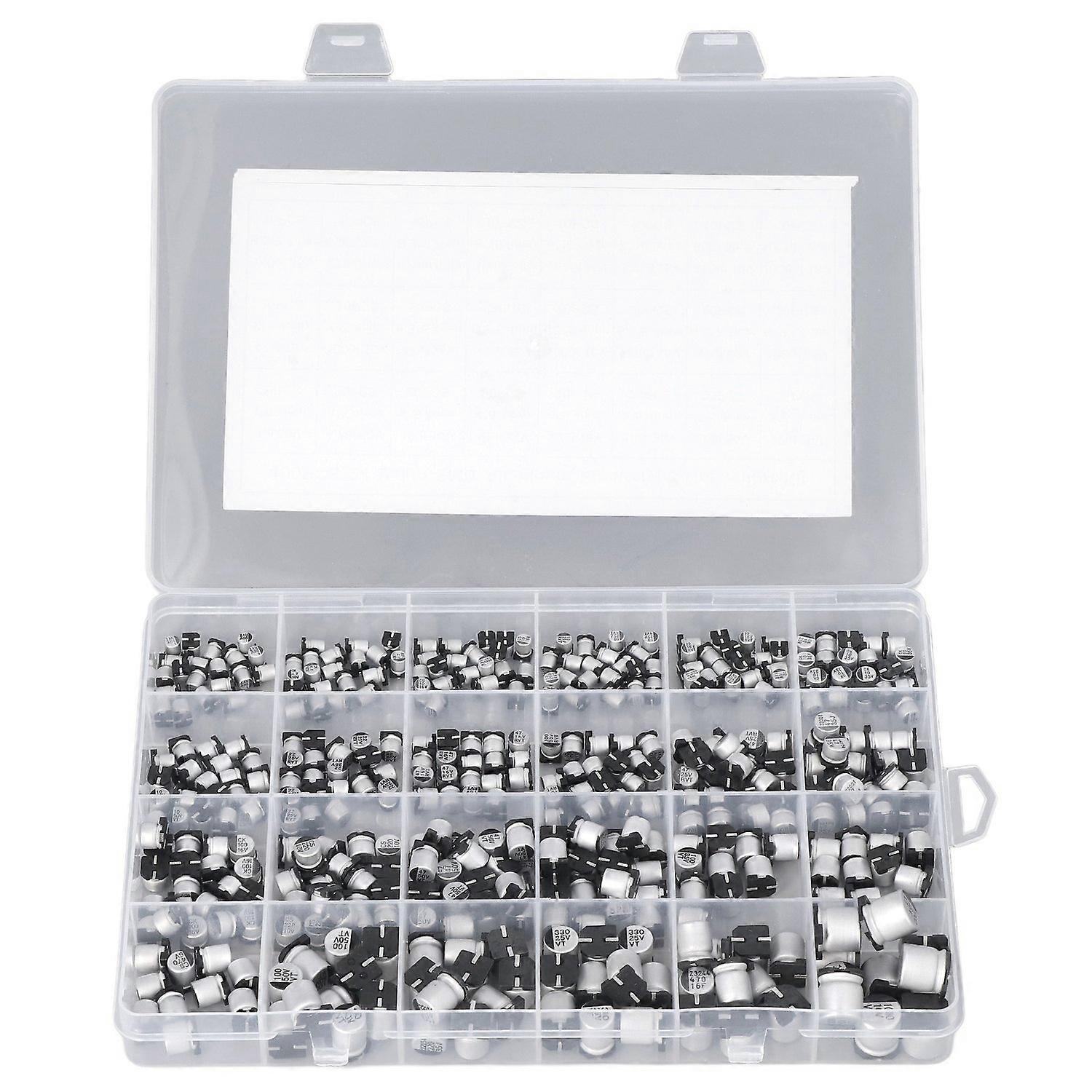 400Pcs 24 Values Electrolytic Capacitor Black SMD Aluminum Electrolytic Capacitors Assortment Kit 1u