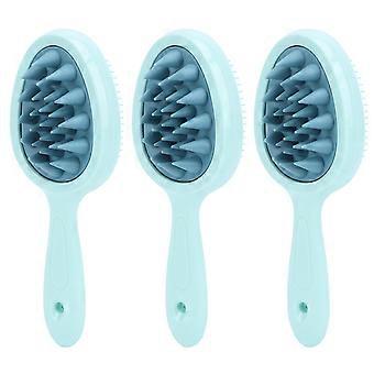 3pcs Doppelzahn Long Handle Shampoo Bürste Stress Relax Weiches Silikon Haar Kopfhaut Massagegerät für Zuhause Grün