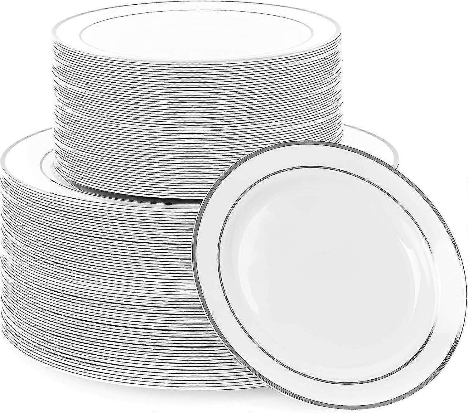 20pcs Unbreakable Multi-Use Silver Rimmed Plastic Dinner & Dessert Party Plates