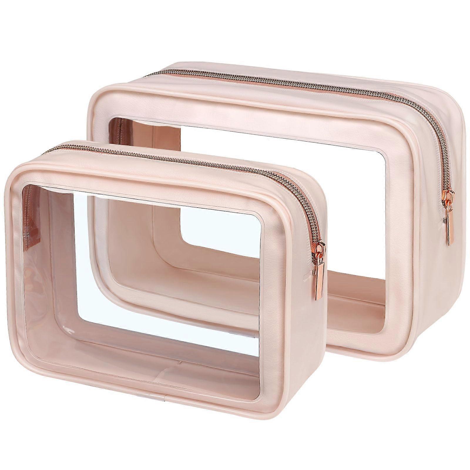 2-pack color-edged pink clear toiletry bags in 2 sizes for travel